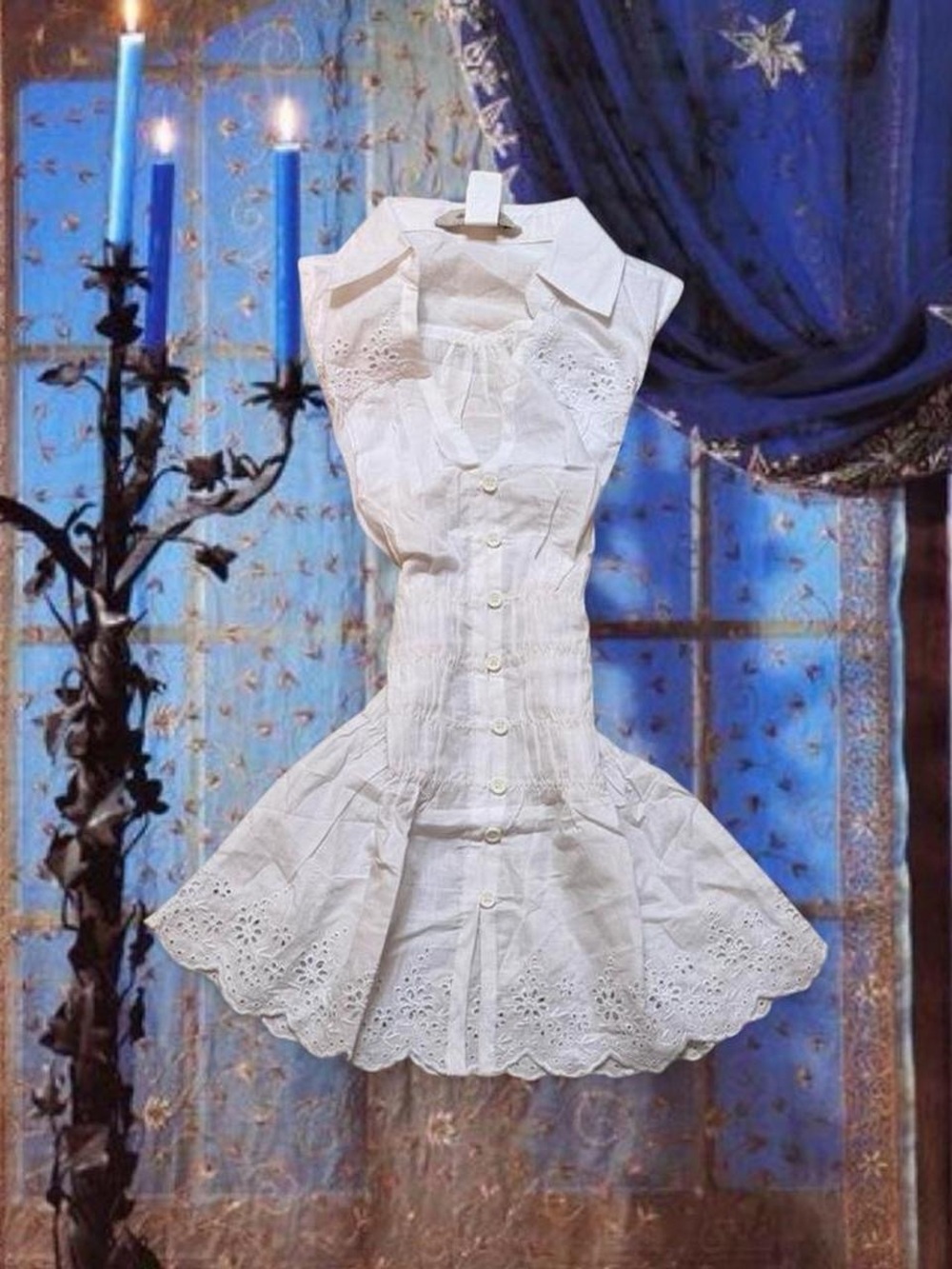 Vintage Y2K Deadstock White Fairycore Coquette Lacey Button-up Top BNWT